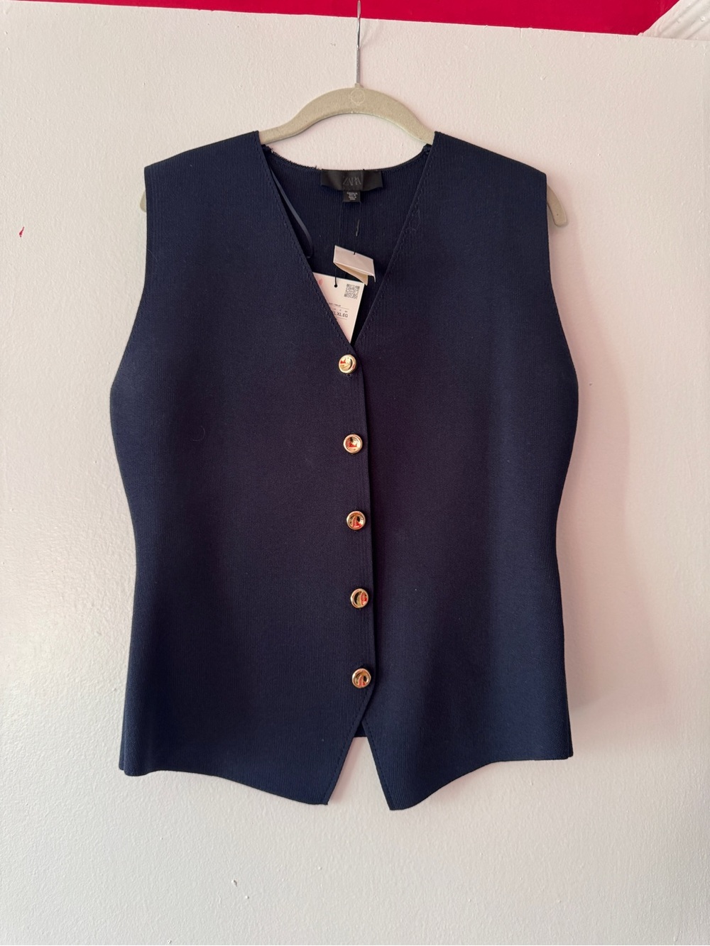 Zara Navy Sleeveless Button Front Vest with Gold Buttons